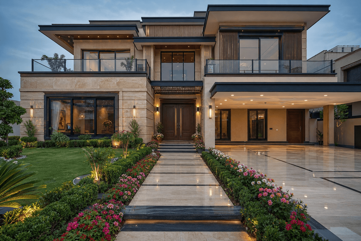 Completed luxury residential house exterior Lahore — Bin Sadiq Construction
