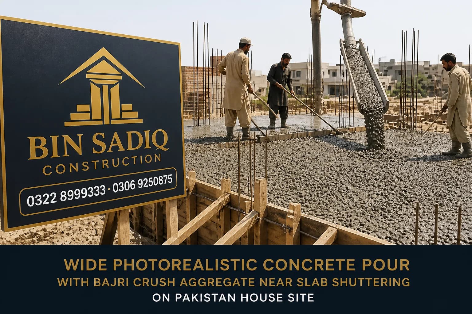 Bajri in RCC pour on Pakistan house site Bin Sadiq
