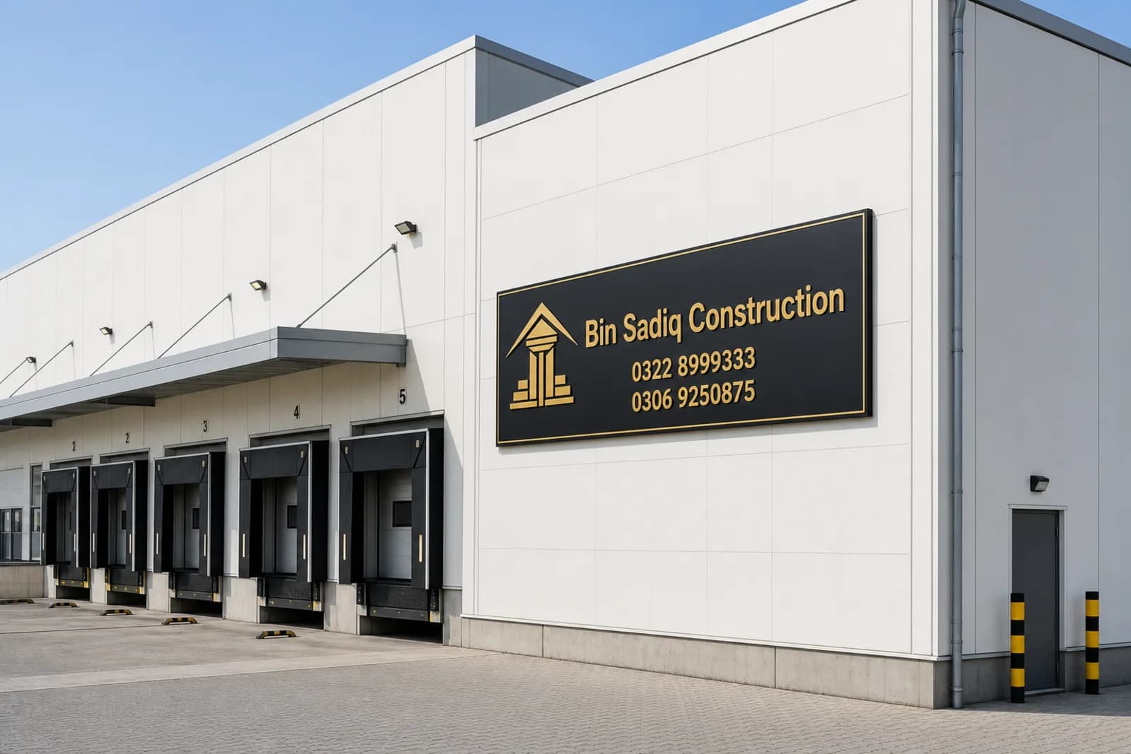Finished cold storage facade Bin Sadiq Construction signboard
