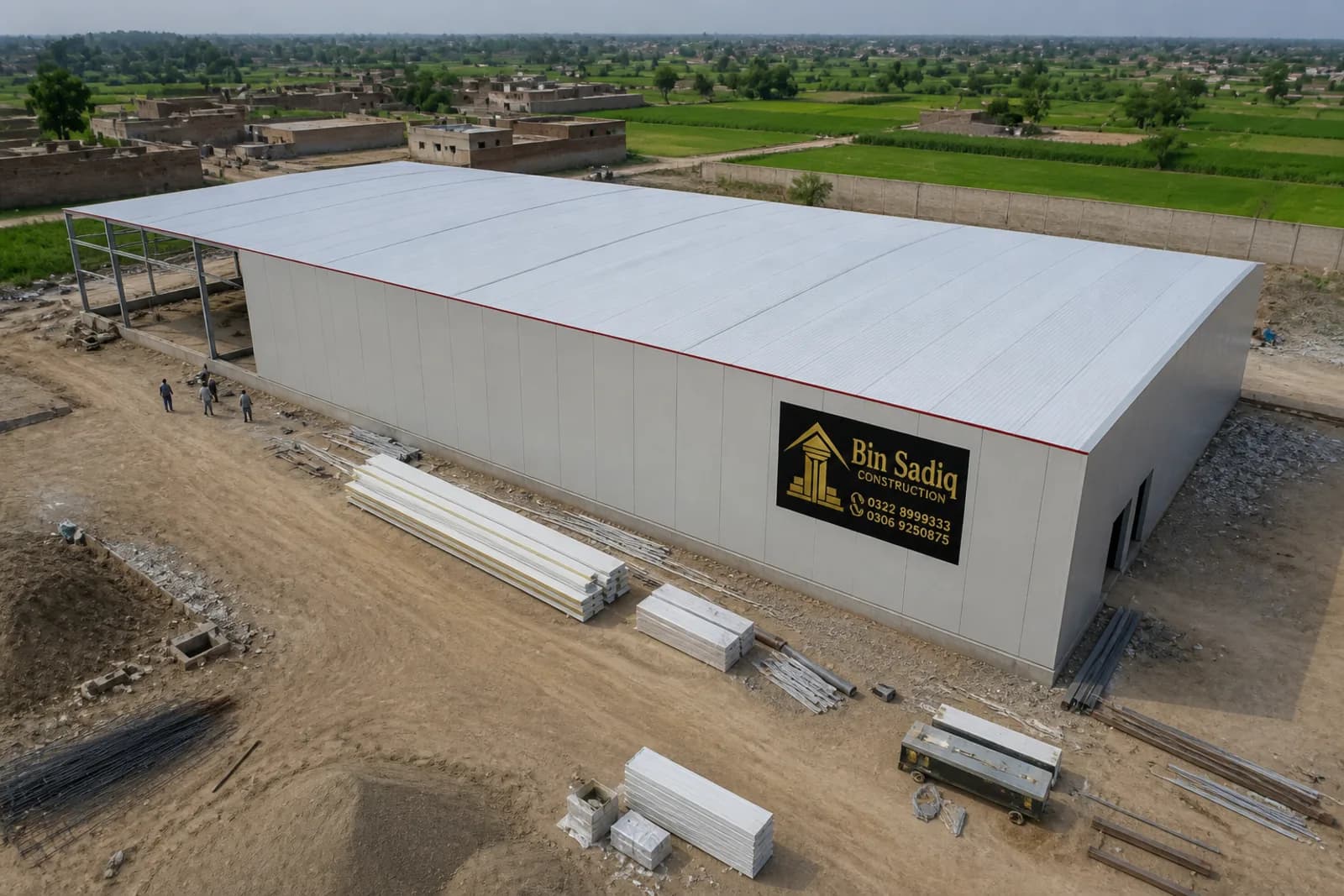 Drone coldstore PEB roof construction Bin Sadiq