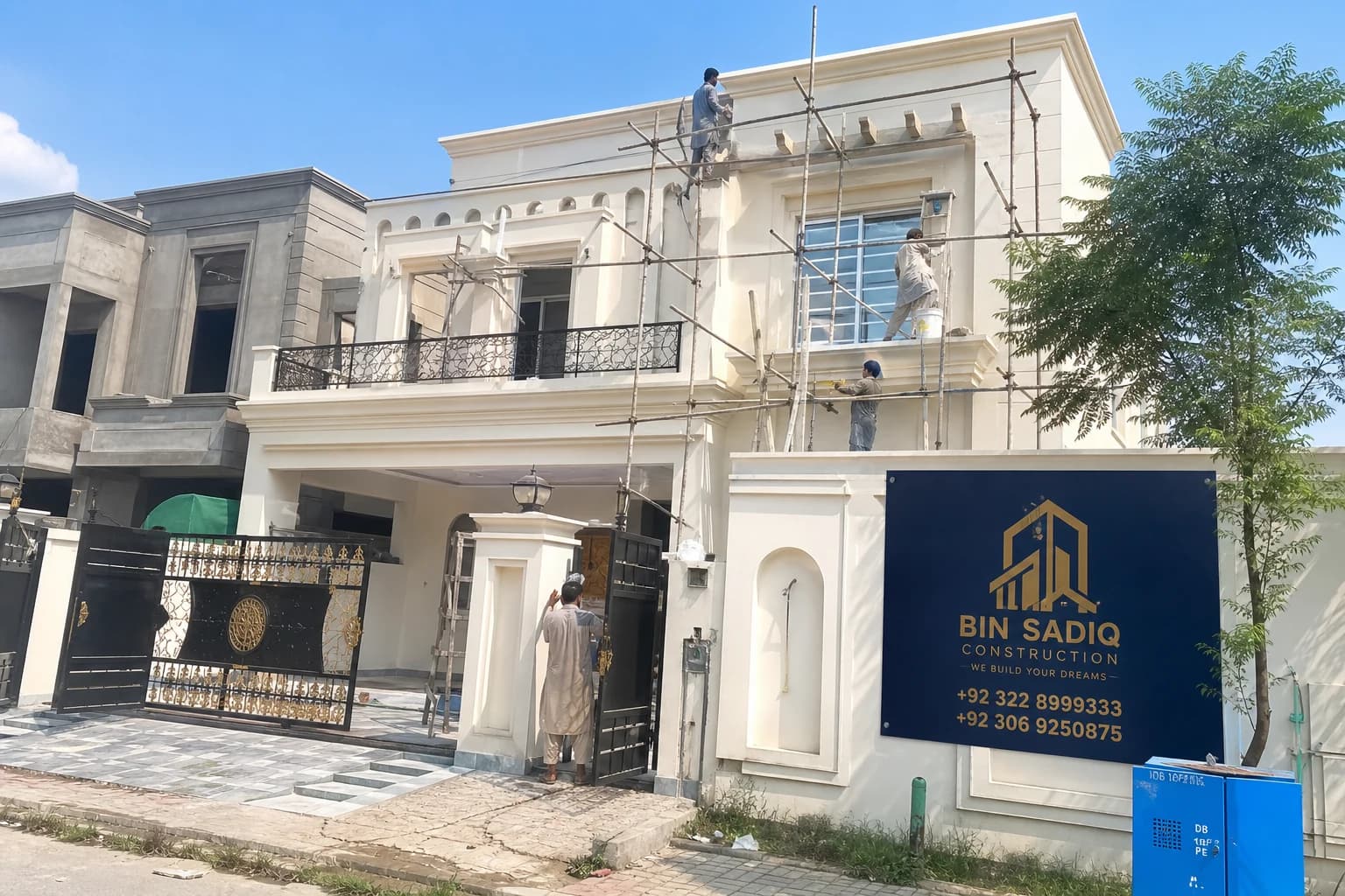 Villa construction and paint Faisal Town Lahore Bin Sadiq board