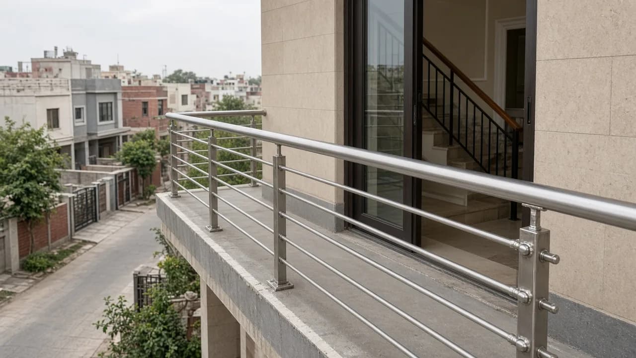 Stainless steel balcony railing on a Lahore house