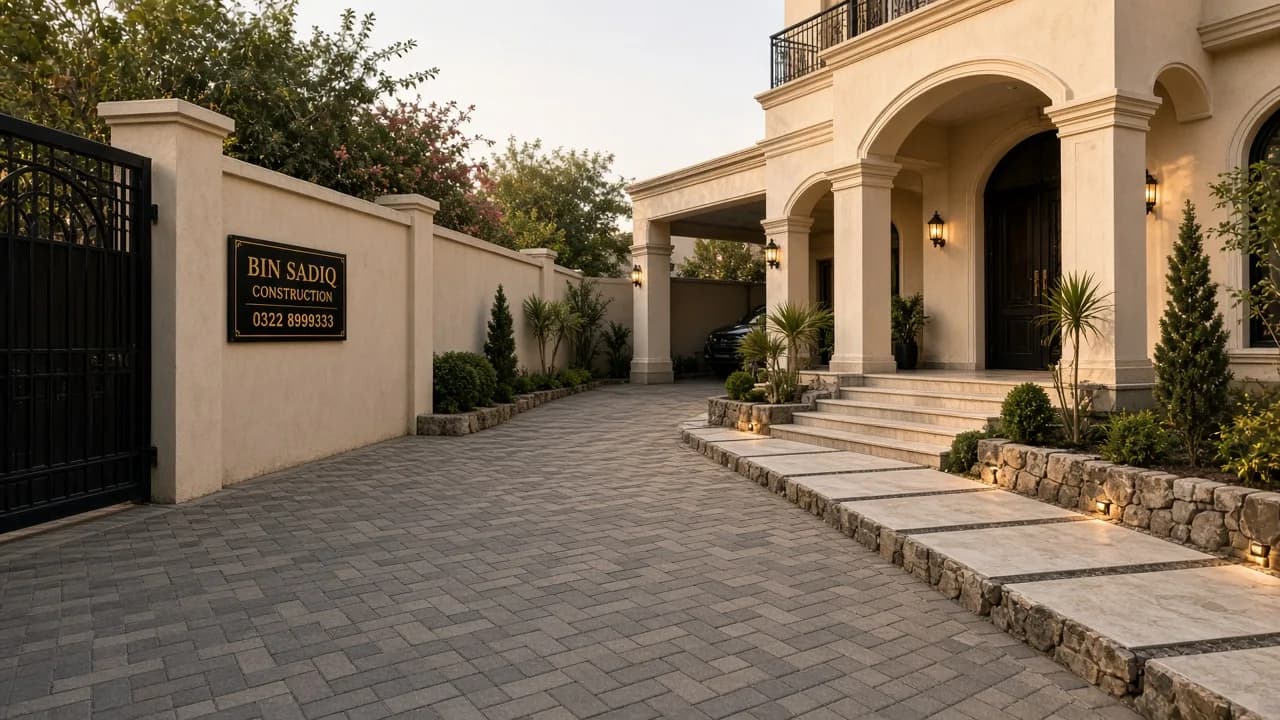 Finished hardscape driveway Lahore villa