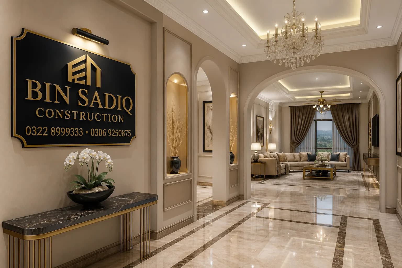 Luxury villa hallway interior finishing Pakistan Bin Sadiq