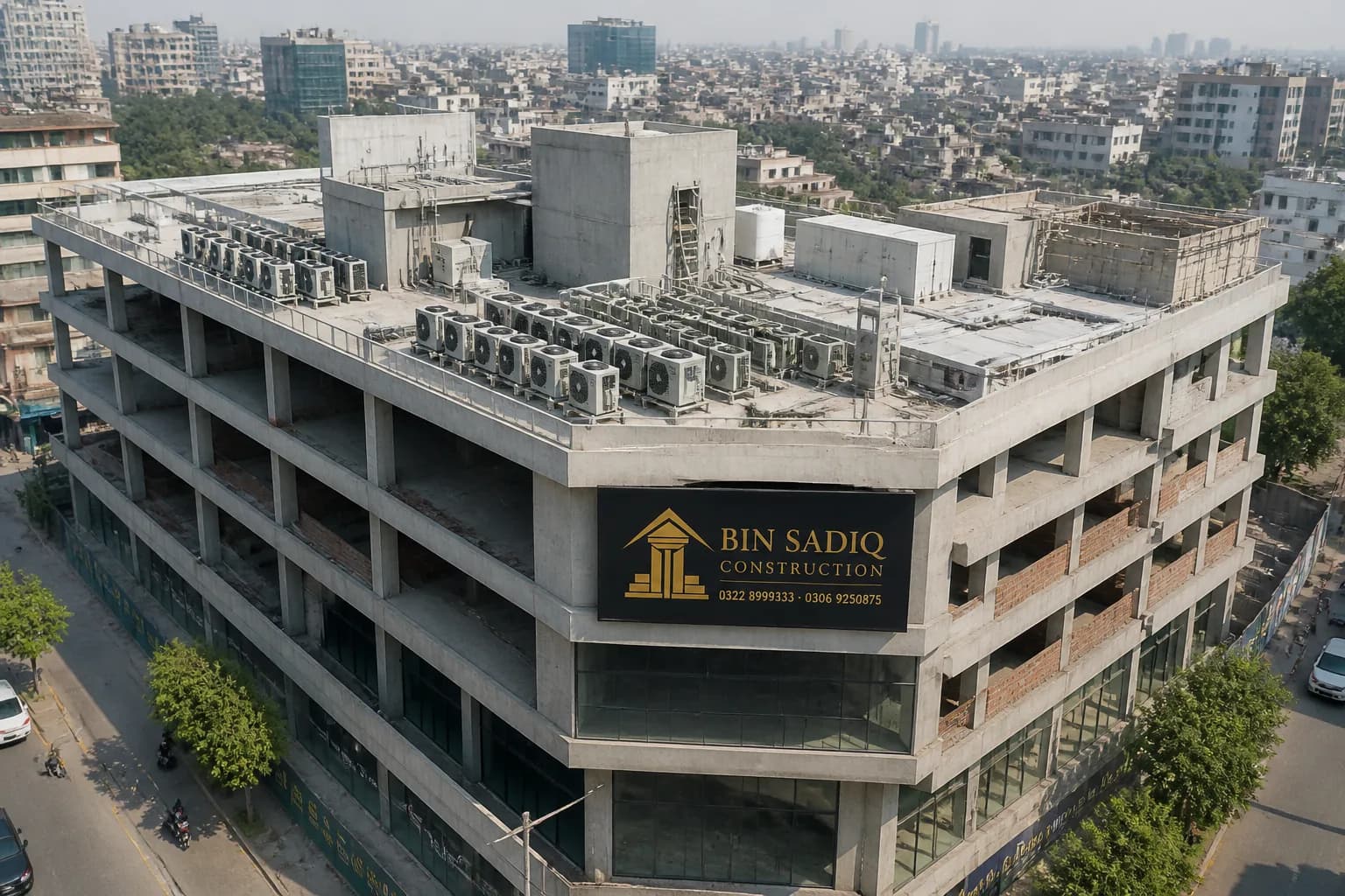 Wide multi-storey building MEP rooftop HVAC Pakistan Bin Sadiq