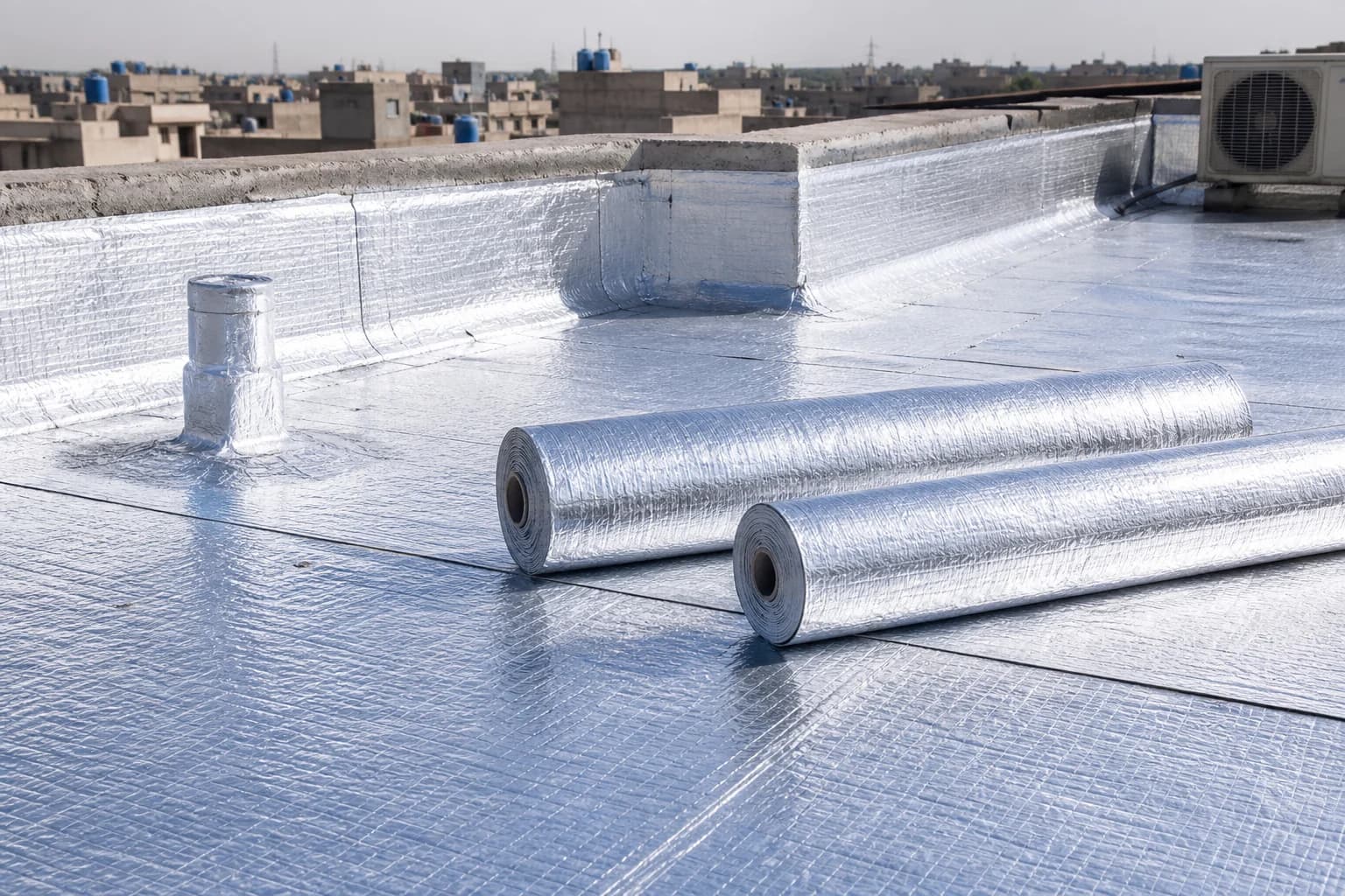 Roof heat proofing Lahore — reflective insulation sheet on terrace