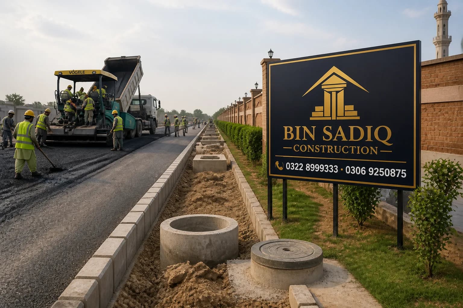 Road and drain civil works housing society Lahore Bin Sadiq