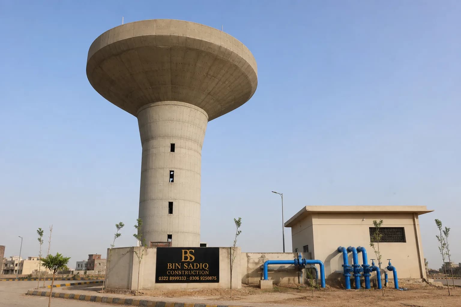 Completed society overhead water tank tower Lahore Bin Sadiq