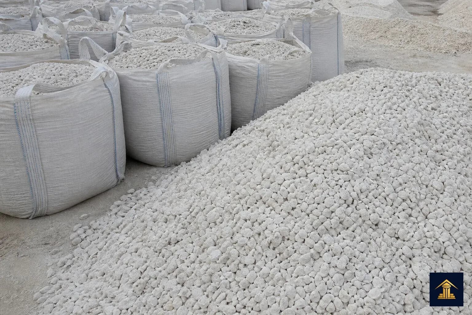 White marble chips bulk bags yard stock — Bin Sadiq Construction Lahore
